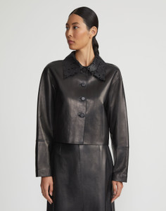 Lafayette 148 New York Nappa Leather Detachable Collar Jacket in Black, Size Medium Lafayette 148 New York Nappa Leather Detachable Collar Jacket in Black, Size Medium