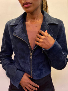 Susan Bender Long Sleeve Cropped Moto Jacket in Royal Blue Suede, Size 8 Susan Bender Long Sleeve Cropped Moto Jacket in Royal Blue Suede, Size 8
