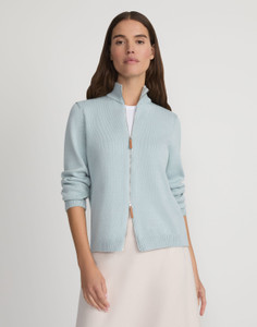 Lafayette 148 New York Cotton Silk Tape Knit Bomber Jacket in Venetian Sky, Size X-Small Lafayette 148 New York Cotton Silk Tape Knit Bomber Jacket in Venetian Sky, Size X-Small