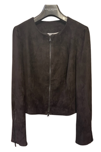Susan Bender Contoured Cardigan Jacket in Black Suede Susan Bender Contoured Cardigan Jacket in Black Suede