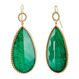 *VIRTUAL TRUNK SHOW* Sylva & Cie. 18K Yellow Gold Pear Shape Faceted Large Emerald Slice Earrings *VIRTUAL TRUNK SHOW* Sylva & Cie. 18K Yellow Gold Pear Shape Faceted Large Emerald Slice Earrings