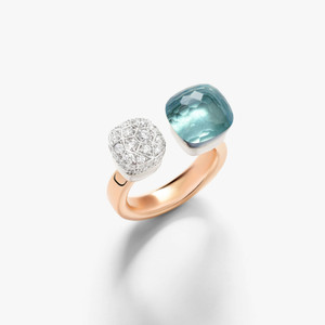Pomellato Nudo Toi et Moi 18K Rose and White Gold Sky Blue Topaz and Diamond Ring, Size 55 Pomellato Nudo Toi et Moi 18K Rose and White Gold Sky Blue Topaz and Diamond Ring, Size 55