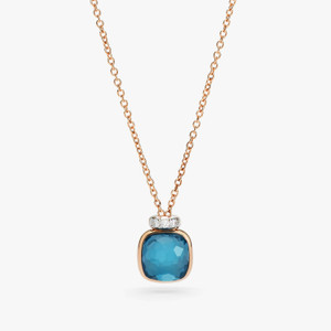 Pomellato Nudo Mini 18K Rose and White Gold London Blue Topaz and Diamond Pendant Necklace Pomellato Nudo Mini 18K Rose and White Gold London Blue Topaz and Diamond Pendant Necklace