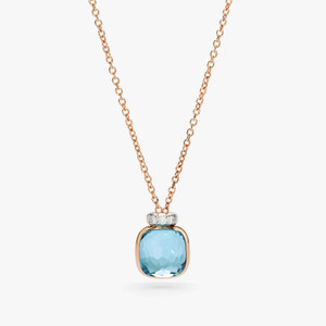 Pomellato Nudo Mini 18K Rose and White Gold Sky Blue Topaz and Diamond Pendant Necklace Pomellato Nudo Mini 18K Rose and White Gold Sky Blue Topaz and Diamond Pendant Necklace