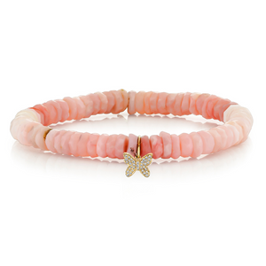 Sydney Evan 14K Yellow Gold & Diamond Mini Butterfly Charm on Pink Opal Faceted Wheel Bead Bracelet, Size Small Sydney Evan 14K Yellow Gold & Diamond Mini Butterfly Charm on Pink Opal Faceted Wheel Bead Bracelet, Size Small