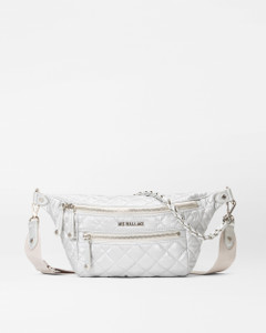 MZ Wallace Small Crosby Crossbody Sling in Oyster Metallic MZ Wallace Small Crosby Crossbody Sling in Oyster Metallic
