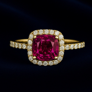 *VIRTUAL TRUNK SHOW* Raspberry Garnet Custom Cushion Halo Ring, Size 7 *VIRTUAL TRUNK SHOW* Raspberry Garnet Custom Cushion Halo Ring, Size 7