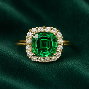 *VIRTUAL TRUNK SHOW* Green Tourmaline Custom Basket Halo Ring, Size 7 *VIRTUAL TRUNK SHOW* Green Tourmaline Custom Basket Halo Ring, Size 7