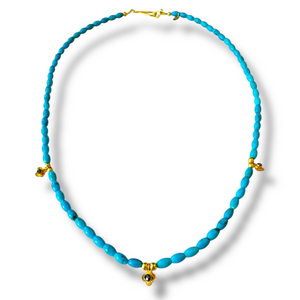 Mara Labell Designs Blossom Sleeping Beauty Turquoise with 18K Gold Black Diamond Blossoms, 16" Mara Labell Designs Blossom Sleeping Beauty Turquoise with 18K Gold Black Diamond Blossoms, 16"
