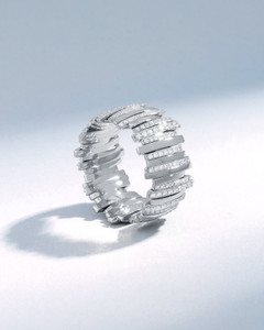 Suzanne Kalan 18K White Gold Classic Gold Half Pave Milli Band, Size 6.75 Suzanne Kalan 18K White Gold Classic Gold Half Pave Milli Band, Size 6.75