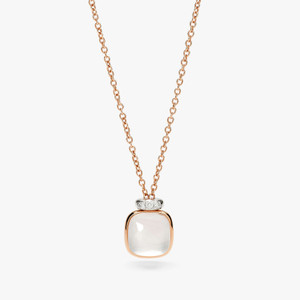 Pomellato Nudo Mini 18K Rose and White Gold Milky Quartz and Diamond Pendant Necklace Pomellato Nudo Mini 18K Rose and White Gold Milky Quartz and Diamond Pendant Necklace