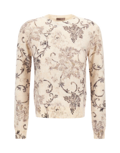 Herno Wool Floral Pattern Knit Sweater in Pink Herno Wool Floral Pattern Knit Sweater in Pink