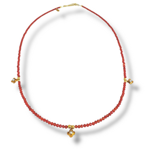*SIP & SHOP EVENT* Mara Labell Designs Blossom 18K Gold Tiny Carnelian Rondelles with Pearl Blossoms Necklace, 16" *SIP & SHOP EVENT* Mara Labell Designs Blossom 18K Gold Tiny Carnelian Rondelles with Pearl Blossoms Necklace, 16"