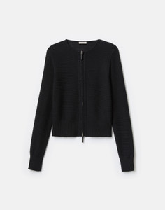 Lafayette 148 New York Cotton-Silk Textured Stitch Zip Front Cardigan in Black Lafayette 148 New York Cotton-Silk Textured Stitch Zip Front Cardigan in Black