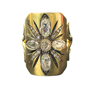 Sylva & Cie. 18K Yellow Gold Moval Old Euro Single Cut Ten Table Ring, Size 7.5 Sylva & Cie. 18K Yellow Gold Moval Old Euro Single Cut Ten Table Ring, Size 7.5