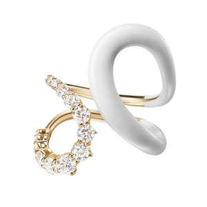 Melissa Kaye 18K Yellow Gold Aria Jane Ring with White Enamel, Size 7 Melissa Kaye 18K Yellow Gold Aria Jane Ring with White Enamel, Size 7