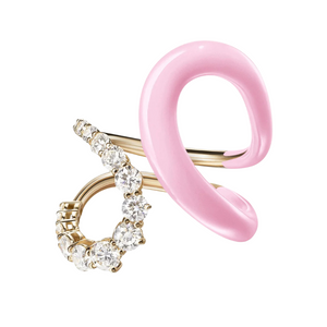Melissa Kaye 18K Pink Gold Aria Jane Ring with Pastel Pink Enamel, Size 7 Melissa Kaye 18K Pink Gold Aria Jane Ring with Pastel Pink Enamel, Size 7