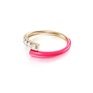Melissa Kaye 18K Pink Gold Lola Pinky Ring with Neon Pink Enamel, Size 4 Melissa Kaye 18K Pink Gold Lola Pinky Ring with Neon Pink Enamel, Size 4