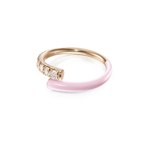 Melissa Kaye 18K Pink Gold Lola Pinky Ring with Pastel Pink Enamel, Size 3.5 Melissa Kaye 18K Pink Gold Lola Pinky Ring with Pastel Pink Enamel, Size 3.5