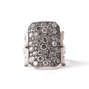 Sylva & Cie. 18K White Gold & Sterling Silver Oxidized Grey Diamond Ten Table Ring, Size 7 Sylva & Cie. 18K White Gold & Sterling Silver Oxidized Grey Diamond Ten Table Ring, Size 7