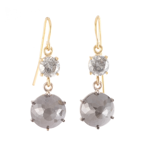 Sylva & Cie. 18K Yellow Gold Rough Cut Diamond Earrings with Grey Diamond Tops