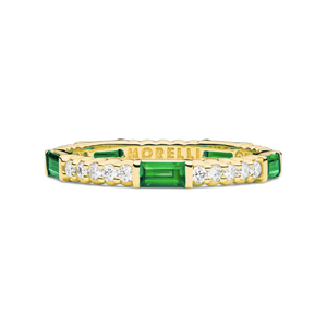 Paul Morelli 18K Yellow Gold Pinpoint Baguette Diamond Eternity Ring with Emeralds, Size 6