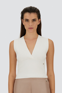 Herno Stretch Knit V-Neck Top in White