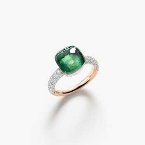 Pomellato Nudo 18K Rose and White Gold Prasiolite/Green Agate Diamond Classic Ring Size, 55
