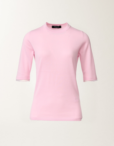 Fabiana Filippi Cotton Crew Neck Sweater with Tulle Detail on Cuff in Petal Rose