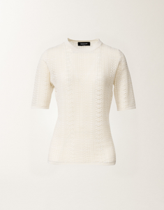 Fabiana Filippi Cotton Lace Stitch Short Sleeve Sweater in Butter