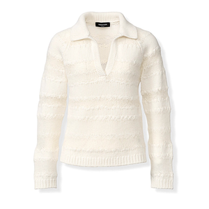 *VIRTUAL TRUNK SHOW* Fabiana Filippi Platinum Mohair V Neck Polo Sweater With Sequin Stripe