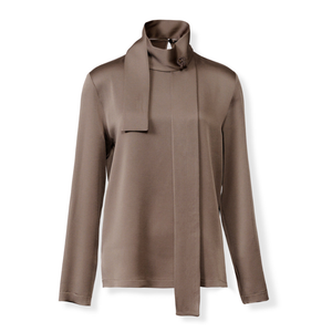 *VIRTUAL TRUNK SHOW* Fabiana Filippi Enver Satin Long Sleeve Top With Filo Diamante Knot Pin