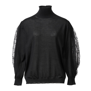 *VIRTUAL TRUNK SHOW* Fabiana Filippi Cashmere Silk Mock Collar Sweater With Lace Sleeve Inset