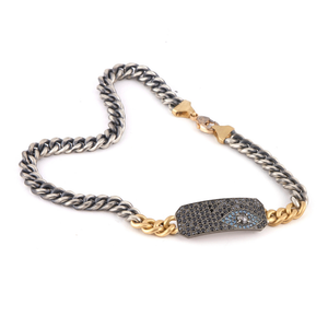 Sylva & Cie. 18K Yellow Gold/Sterling Silver Ten Table Diamond & Sapphire Bracelet, 14 1/2"