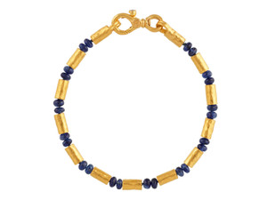 *GURHAN SHOP & SIP EVENT* GURHAN Vertigo 24K Gold Sapphire Beaded Single-Strand Bracelet, Gold Tubes and Cabochon Beads