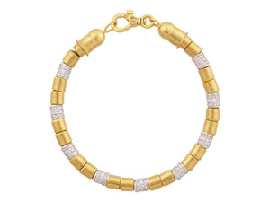 *GURHAN SHOP & SIP EVENT* GURHAN Vertigo 24K Gold Diamond Beaded Single-Strand Bracelet, 5.5mm Smooth Beads, 18K White Gold Pave Stations