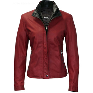 *ORDER TODAY* Remy Women's Leather Double Collar Jacket in Fire/Noir