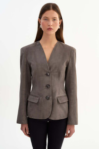 *ORDER TODAY* LAMARQUE Abitha Hourglass Suede Jacket in Steel Grey