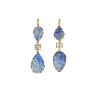 Sylva & Cie. 18K Yellow Gold Tanzanite Carved Leaf Earrings