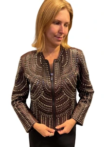 Nour Hammour Leather Studded Jacket in Burgundy, Size 44