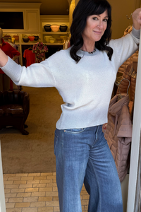 Fabiana Filippi Cotton and Linen Sweater with Sequins in White, Size 46