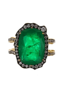 *RESERVE TODAY* Sylva & Cie. 18K Yellow Gold Old Double Shank Zambian Emerald Ring, Size 7.5