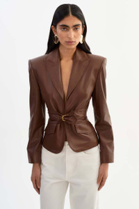 *ORDER TODAY* LAMARQUE Wiley Belted Leather Blazer in Mid Brown