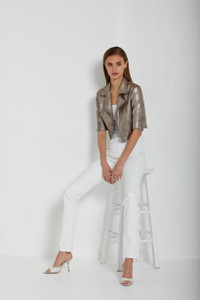 *ORDER TODAY* Susan Bender Short Sleeve Moto in Taupe Quartz