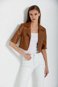 *ORDER TODAY* Susan Bender Short Sleeve Moto in Saddle