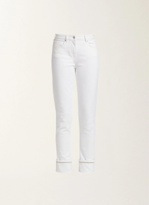 Fabiana Filippi Slim Cut Beaded Cuff Jeans in White, Size 46