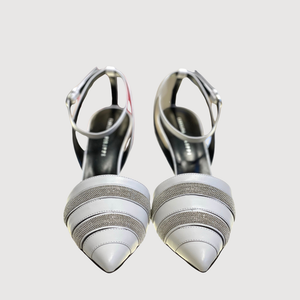 Fabiana Filippi Striped Embellished Pointed Toe Ankle Strap Sandals, Size 40