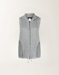 Fabiana Filippi Ribbed Knit Hooded Vest in Rock, Size 44