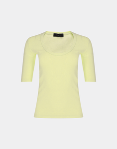 Fabiana Filippi Elbow Sleeve Scoop Neck Ribbed T-Shirt in Pistachio, Size 38