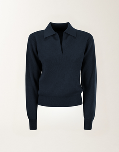 Fabiana Filippi Ribbed Knit Lurex Polo in Ink Blue, Size 44